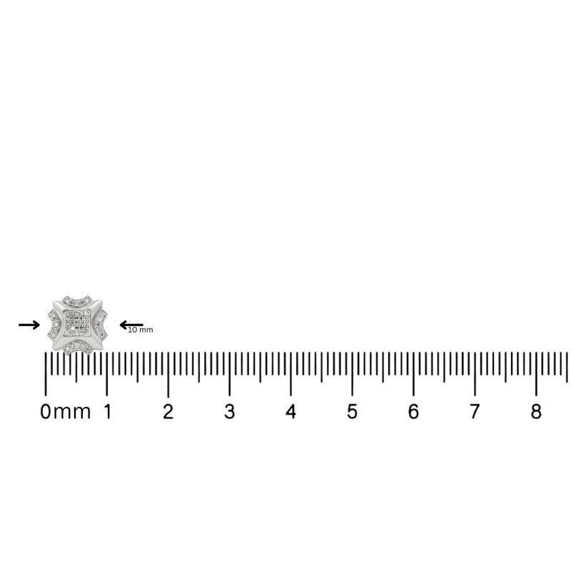 White 10K gold men's diamond cluster earrings with prong-set round cut stones.