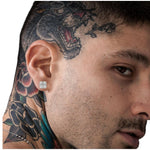 White 10K gold men's diamond cluster earrings with prong-set round cut stones.