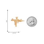 14K gold pendant shaped like a small Uzi gun, detailed and polished finish.