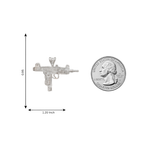 925 silver men's gun pendant next to quarter for size, modern detailed design.