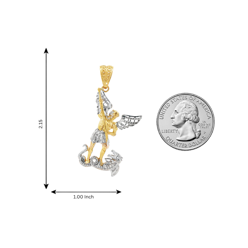 10K Two Tone Gold Saint Michael Pendant 33929