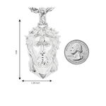 925 silver Jesus head pendant with spiked crown and Milano rope chain, polished finish.