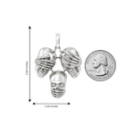 .925 Silver See No Evil, Hear No Evil, Speak No Evil Skull Glossy Pendant 70971