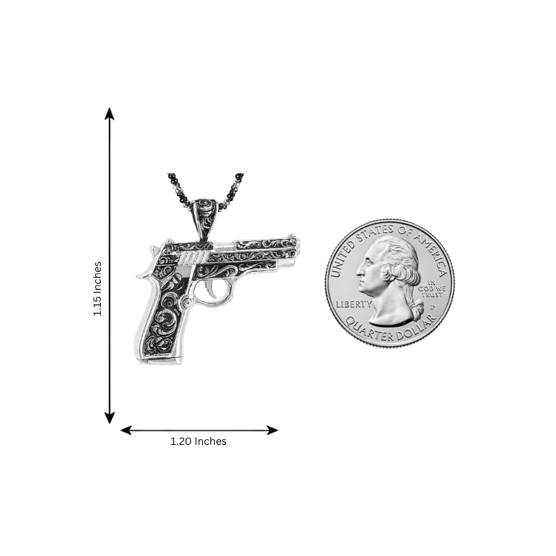 .925 Silver Floral Pistol Pendant & Oreo Rope chain Set  71340