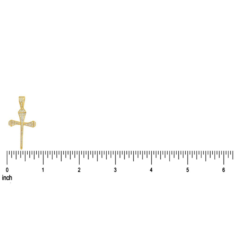 10K Gold Micro Pave Diamond Small Nail Cross Pendant 63616