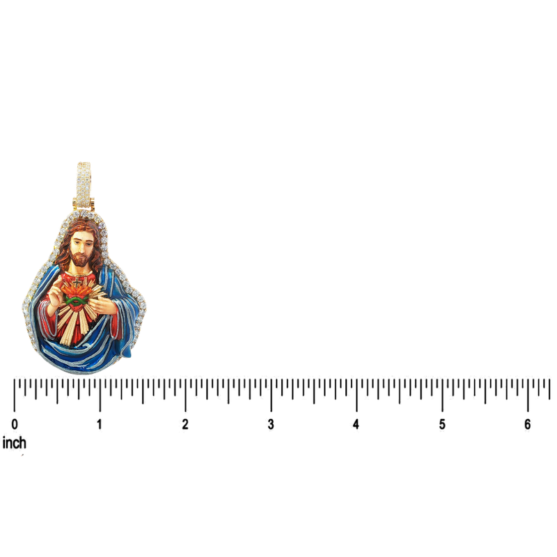 Sacred Heart Jesus Enamel Diamond Pendant 71211
