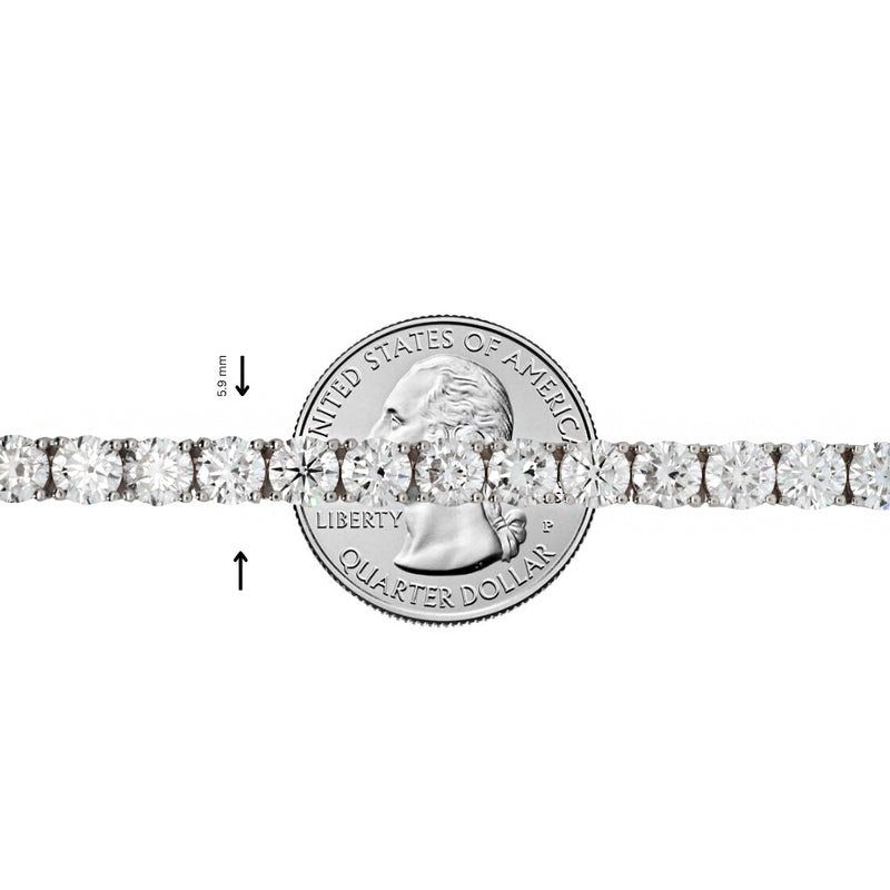 White gold tennis chain with round 75 pointer diamonds, sleek luxury men's jewelry.