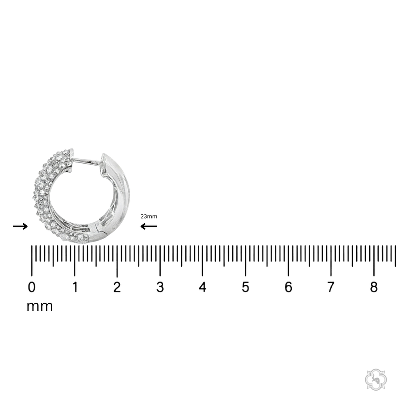 Small silver hoop earring with inverted mosaic diamond pattern, measures 23mm in diameter.
