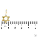 Yellow gold Star of David pendant necklace adorned with small diamonds on a delicate chain.