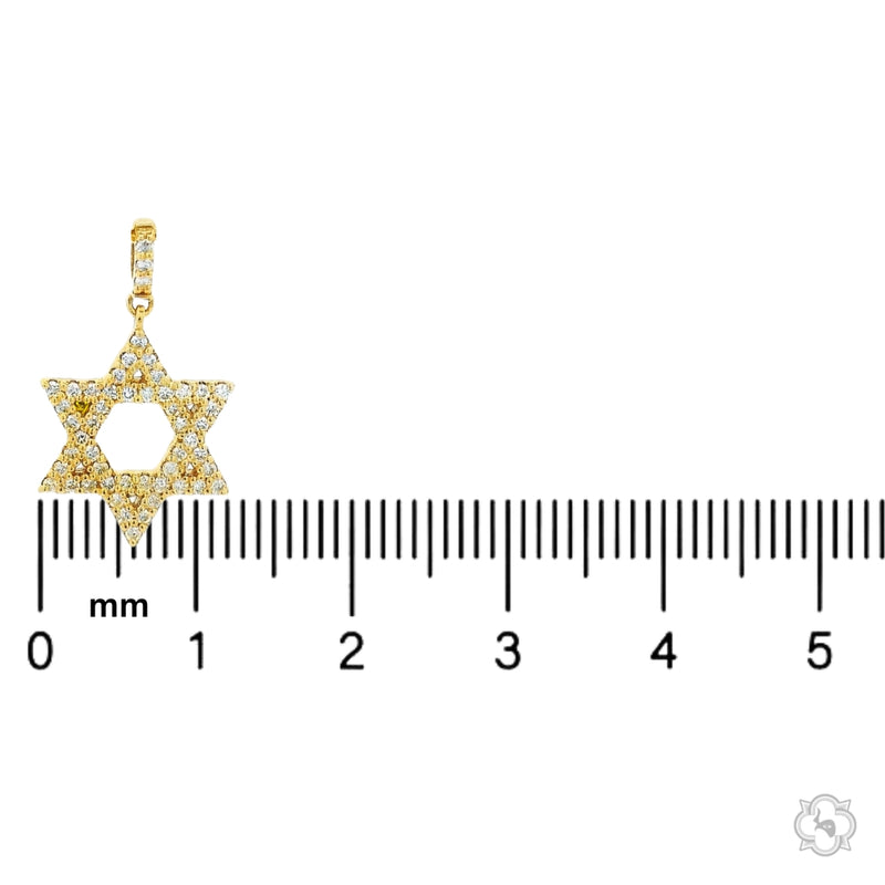 Yellow gold Star of David pendant necklace adorned with small diamonds on a delicate chain.