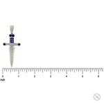 Silver sword pendant with blue sapphires and sparkling diamonds detailing.