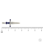 Silver sword pendant with blue sapphires and sparkling diamonds detailing.