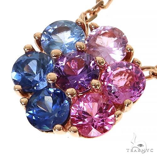 14K Gold Cotton Candy Sapphire Diamond Flower Necklace, photo 3 of 4