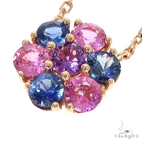 14K Gold Cotton Candy Sapphire Flower Necklace, photo 3 of 6