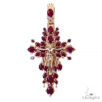 14K Gold Sovereign's Halo Ruby Cross pendant