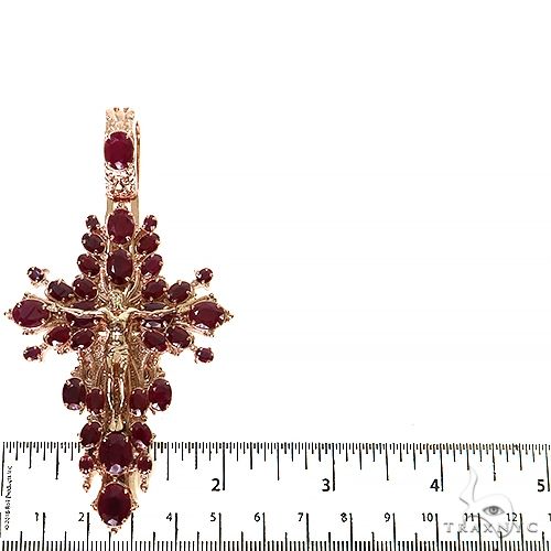 14K Gold Sovereign's Halo Ruby Cross pendant, photo 5 of 6