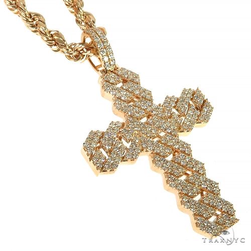 14K Gold Cuban Link Diamond Cross Set, photo 2 of 8