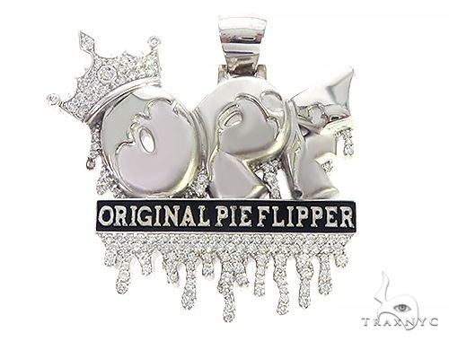 Custom diamond pendant in 10k white gold, pie flipper design – front-facing view showing full silhouette