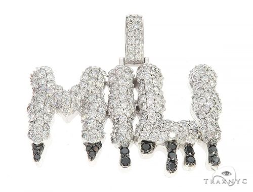 Custom  MILI Name Pendant with Drip in Black Diamonds 65221 - Image 1