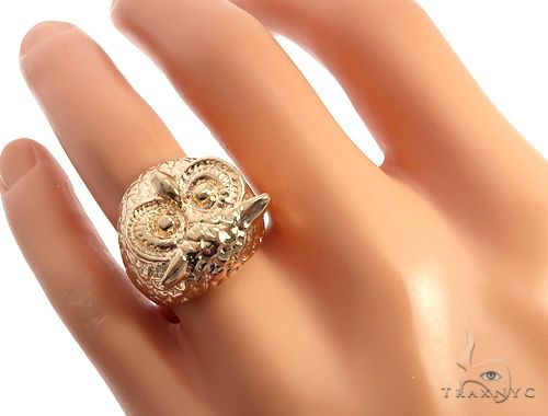 Custom 14K Yellow Gold Owl Ring 65010 - Image 7