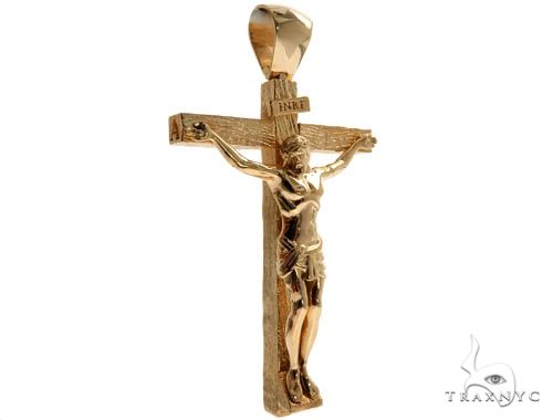 Custom 18K Yellow Gold Jesus Cross Charm Pendant, photo 3 of 10