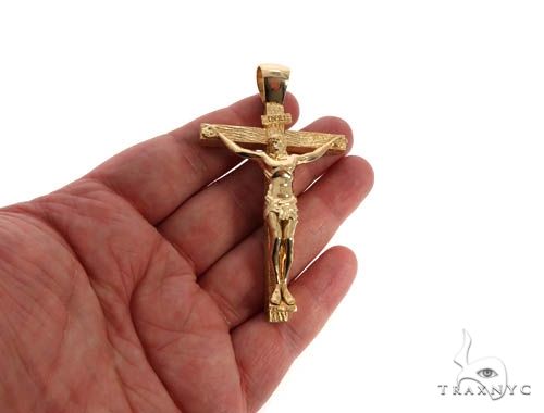 Custom 18K Yellow Gold Jesus Cross Charm Pendant, photo 9 of 10