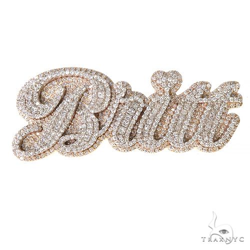 Custom diamond name pendant in white gold – round-cut diamonds set across script letters, front view