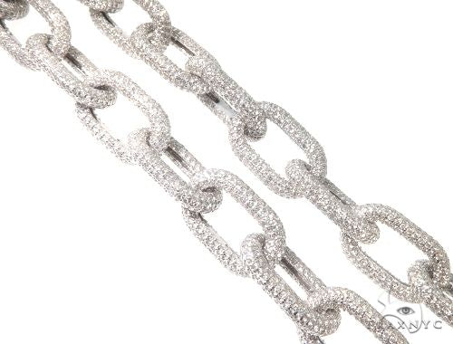 Custom cable link diamond chain in 14k white gold with hidden lock clasp, full front view