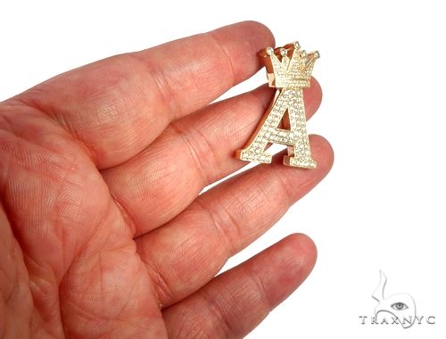 10K Gold Custom Crowned Initial A Letter Diamond Pendant, photo 7 of 9