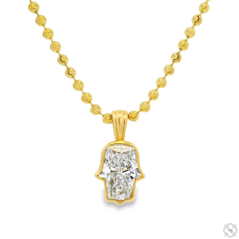 Yellow gold chain with diamond-encrusted Hamsa hand pendant
