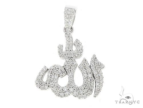 Custom diamond Allah pendant in 14k yellow gold – full-face diamond-set Allah symbol, front view