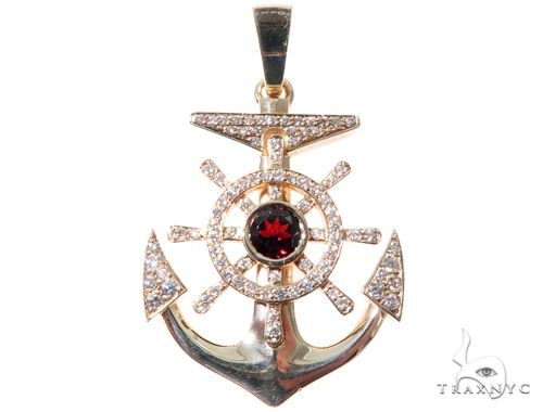 Custom diamond anchor pendant in 14k yellow gold with round-cut diamonds set across the anchor frame – front view