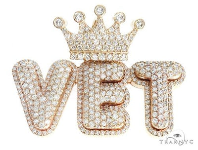 Custom Diamond Crowned Initial Letter Word Charm Pendant 64752 - Image 1