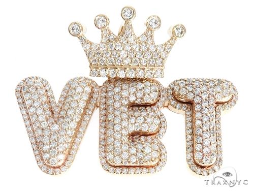 Custom Diamond Crowned Initial Letter Word Charm Pendant 64752 - Image 1