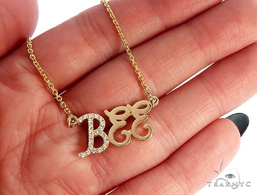 Custom Diamond Name Pendant Bee Yellow Gold Small 65237 - Image 5