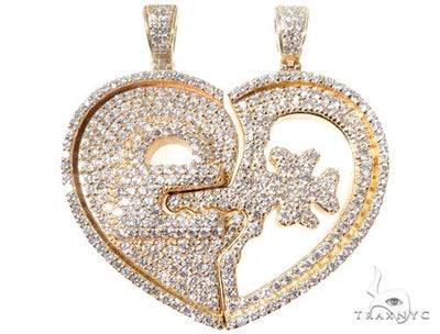 Custom Flower-Set Diamonds Key & Lock Heart Pendant 64090 - Image 1