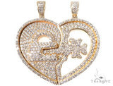 14K Gold Custom Flower-Set Diamonds Key & Lock Heart Pendant 64090