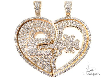 Custom Flower-Set Diamonds Key & Lock Heart Pendant 64090 - Image 1