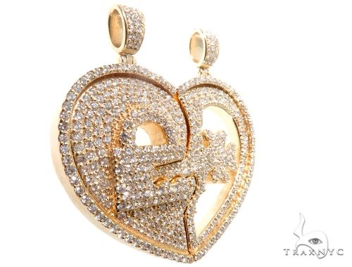 Custom Flower-Set Diamonds Key & Lock Heart Pendant 64090 - Image 3