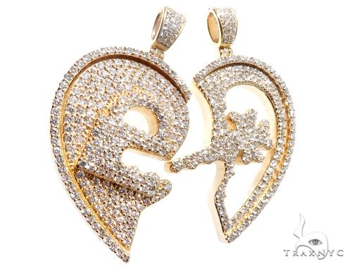 Custom Flower-Set Diamonds Key & Lock Heart Pendant 64090 - Image 5