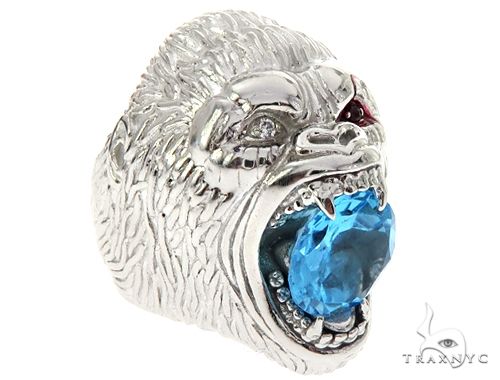 Custom men's diamond gorilla pinky ring in 14k white gold – front-facing sculptural figure view