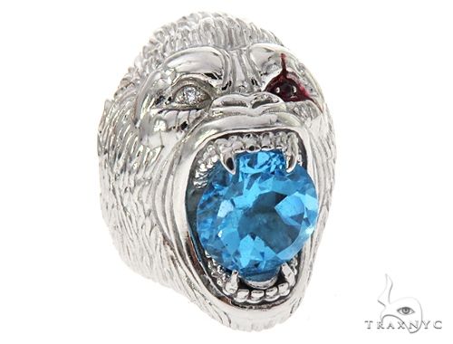 Custom 14K White Gold Diamond Gorilla Pinky Ring, photo 3 of 8
