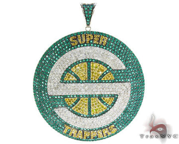 Custom diamond pendant in 10k white gold – front-facing view showing full diamond coverage and bail