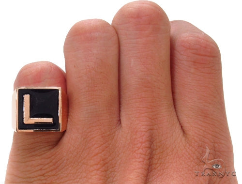 14K Gold Custom L Initial Enamel Ring, photo 6 of 6
