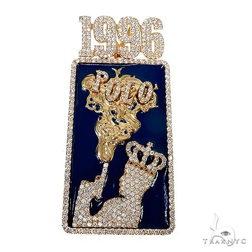 Custom logo diamond pendant with round-cut stones tracing the '1996 POLO' design – front view