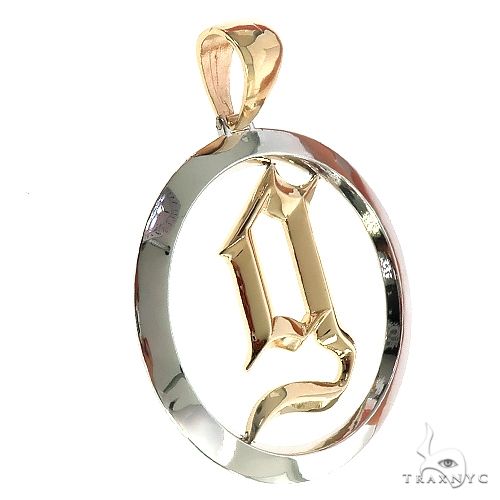14K gold custom 'G' initial pendant with polished round frame for men and women