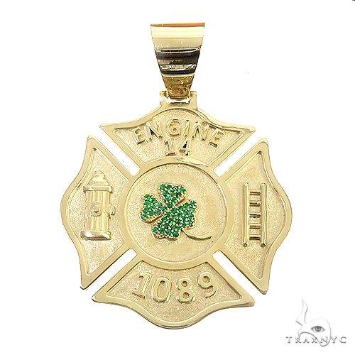 Custom 14k yellow gold firefighter Maltese cross pendant — eight-pointed form, sharp edges, front view