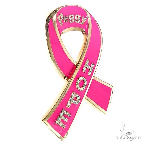 Custom Made 14K Gold Hope Breast Ribbon Pendant 66487 - Image 2