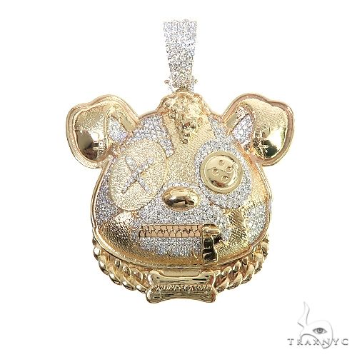 Custom 14K gold bear diamond pendant with round-cut stone setting, front-facing angle