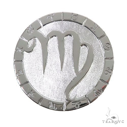 Custom 14K gold Virgo zodiac pendant, front view showing detailed sign motif